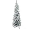 HOMCOM Sapin de Noël artificiel mince enneigé H135 cm 253 branches vert blanc