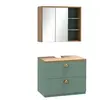 KLEANKIN Ensemble 2 meubles salle de bain - meuble sous-vasque suspendu, armoire murale miroir - aspect bois clair vert
