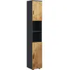 KLEANKIN Meuble colonne salle de bain style cosy anthracite aspect bois