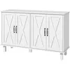 HOMCOM Buffet 4 portes 2 étagères style rural chic poignées métal noir blanc
