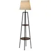 HOMCOM Lampadaire design contemporain 2 étagères intégrées 40 W 166H cm métal noir MDF aspect bois de noyer tissu beige