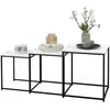 HOMCOM Lot de 3 tables basses carrées gigognes - acier noir panneaux a...
