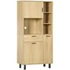 HOMCOM Buffet haut 3 portes, 4 niches, tiroir - métal noir aspect bois clair