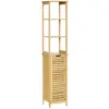 KLEANKIN Colonne salle de bain style cosy porte à lattes 3 étagères bambou
