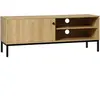 HOMCOM Meuble TV banc TV design industriel - porte coulissante, 2 niches