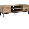 HOMCOM Meuble TV banc TV design industriel acier noir aspect bois de manguier