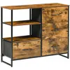 HOMCOM Buffet design industriel 4 tiroirs, 2 niches acier noir aspect bois
