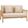 HOMCOM Canapé lounge 2 places avec coussins - bois hévéa aspect lin beige