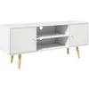 HOMCOM Meuble TV style scandinave 2 portes 2 niches bois pin panneaux blanc