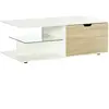 HOMCOM Table basse 2 tiroirs 2 niches étagère verre blanc aspect chêne clair