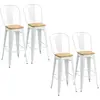 HOMCOM Lot de 4 tabourets de bar industriel acier blanc bois d'orme