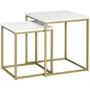 HOMCOM Lot de 2 tables gigognes art déco acier doré aspect marbre blanc