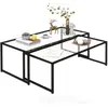 HOMCOM Tables gigognes lot de 2 tables basses design acier noir verre trempé