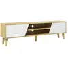 HOMCOM Meuble TV style scandinave 2 portes 2 niches aspect chêne clair