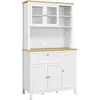 HOMCOM Buffet haut style classique chic multirangement blanc effet bois clair