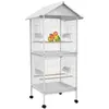 PawHut Volière cage à oiseaux sur roulettes design maison mangeoires p...