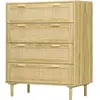 HOMCOM Commode 4 tiroirs meuble de rangement façade tissage en rotin s...