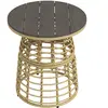 Outsunny Table basse de jardin ronde en résine aspect rotin métal et p...