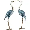 Outsunny Lot de 2 statues de jardin grues H. 72/74 cm acier bleu blanc