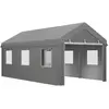 Outsunny Tente garage carport dim. 6L x 2,95l x 2,78H m acier galvanisé PE haute densité 2 portes 6 fenêtres gris
