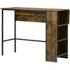 HOMCOM Ilot centra table de bar plateau latéral  rabattable et 3 étagères 120 x 76 x 91,4 cm Brun Rustique