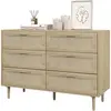 HOMCOM Commode 6 tiroirs meuble de rangement avec tissage en rotin dim...
