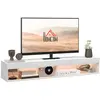HOMCOM Meuble TV design LED suspendu mural - 2 niches - aspect bois blanc
