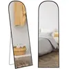 HOMCOM Miroir sur pied - miroir mural rectangulaire arrondi - dim. 50L x 161,5H cm - alu. noir