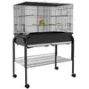 PawHut Grande cage oiseaux - cage perroquet - grande volière sur roulettes - étagère, plateaux coulissants, accessoires - noir