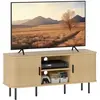 HOMCOM Meuble TV 2 portes, 2 niches acier noir aspect bois clair