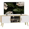 HOMCOM Meuble tv banc tv design scandinave 2 portes 2 niches - blanc effet chêne clair