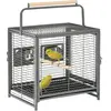 PawHut Cage de transport oiseau - cage de transport pour perroquet - porte, 2 trappes de nourrissage - acier gris moucheté