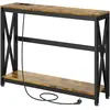 HOMCOM Console meuble étroite à 2 niveaux style industriel avec prises...
