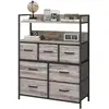 HOMCOM Meuble de rangement commode 7 tiroirs en tissu pliables et amov...