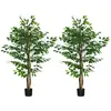 HOMCOM Lot de 2 plantes artificielles - ficus hauteur 1,50 m - tronc branches liane lichen feuilles grand réalisme pot inclus vert