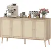 HOMCOM Buffet salon meuble de rangement placards à portes en cannage e...