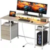 HOMCOM Bureau d'ordinateur bureau lumières LED réglables 2 prises port...