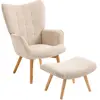 HOMCOM Fauteuil avec repose pied, dossier haut, pieds en bois et tissu...