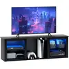 HOMCOM Meuble tv avec étagères en verre réglables bois noir