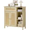HOMCOM Buffet, meuble de rangement, 2 portes en rotin, tiroir, niches ...