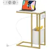 HOMCOM Table d'appoint forme C avec station de charge sac de rangement...