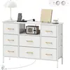 HOMCOM Commode 8 tiroirs en tissu bouclette, meuble de rangement avec ...