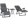 Outsunny Lot de 2 chaise longue pliable et inclinable avec table d'app...