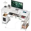 HOMCOM Bureau avec rangement avec prises de courant, 3 tiroirs en tiss...