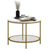 HOMCOM Table basse salon ronde moderne à 2 niveaux plateau effet marbr...