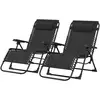 Outsunny Lot de 2 bain de soleil, chaise longue pliante inclinable ave...