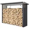 Outsunny Abri-bûches couvert support pour bois de chauffage plancher s...