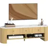 HOMCOM Meuble TV 140 cm télé 65 pouces 3 tiroirs en bois effet bois naturel