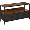 HOMCOM Meuble TV industriel 2 tiroirs tissu gris acier MDF noir bois vieilli