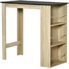 Table haute de cuisine HOMCOM - 112x57x106cm - 3 étagères - Aspect chêne clair noir